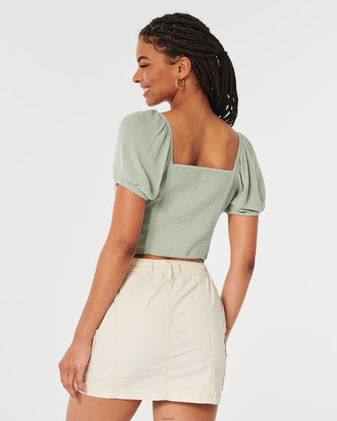 educación física Hollister top de manga corta con lazo en el busto verde salvia 086N62172 mujer tapas