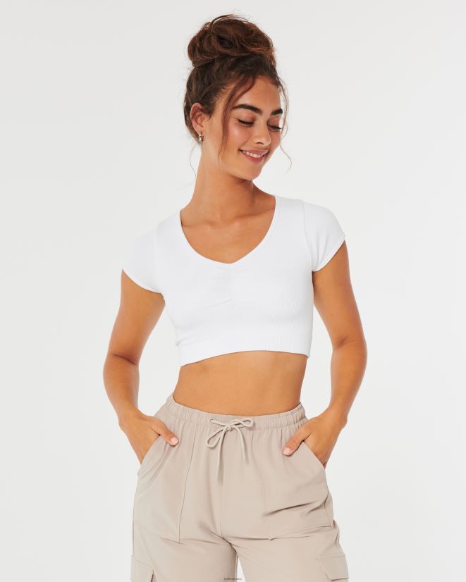 educación física Hollister top gilly hicks de canalé sin costuras con cincha en la parte delantera blanco 086N62284 mujer tapas