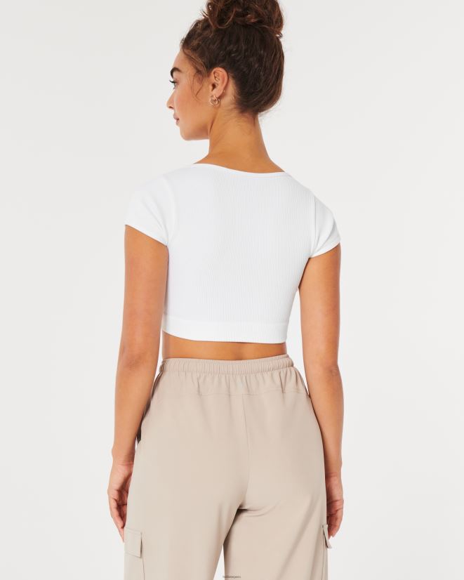 educación física Hollister top gilly hicks de canalé sin costuras con cincha en la parte delantera blanco 086N62284 mujer tapas
