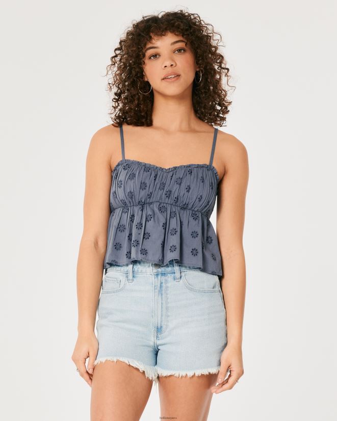 educación física Hollister top tipo babydoll con ojales azul 086N62319 mujer tapas