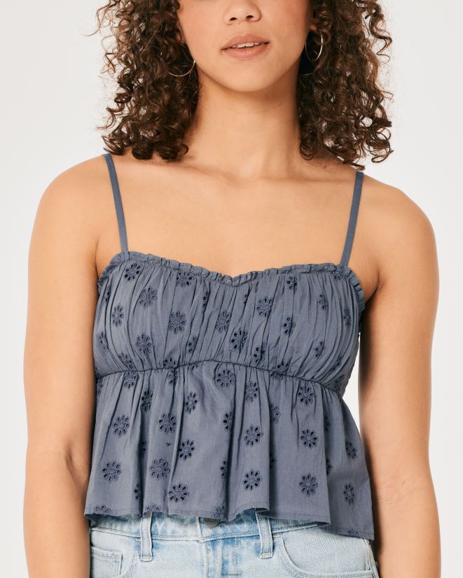 educación física Hollister top tipo babydoll con ojales azul 086N62319 mujer tapas