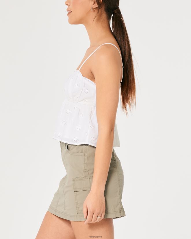 educación física Hollister top tipo babydoll con ojales blanco 086N62171 mujer tapas