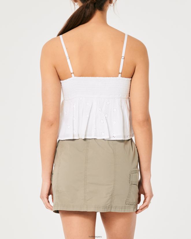 educación física Hollister top tipo babydoll con ojales blanco 086N62171 mujer tapas