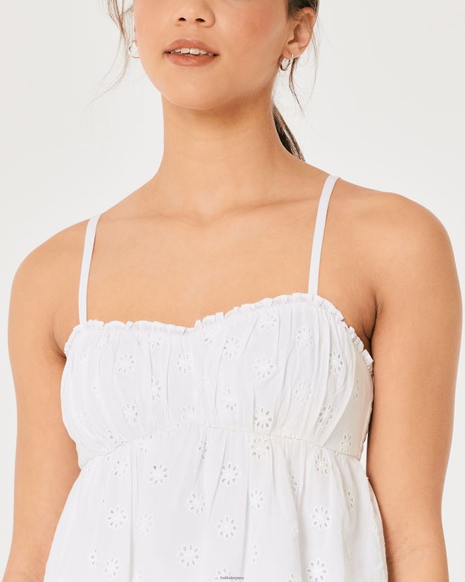 educación física Hollister top tipo babydoll con ojales blanco 086N62171 mujer tapas