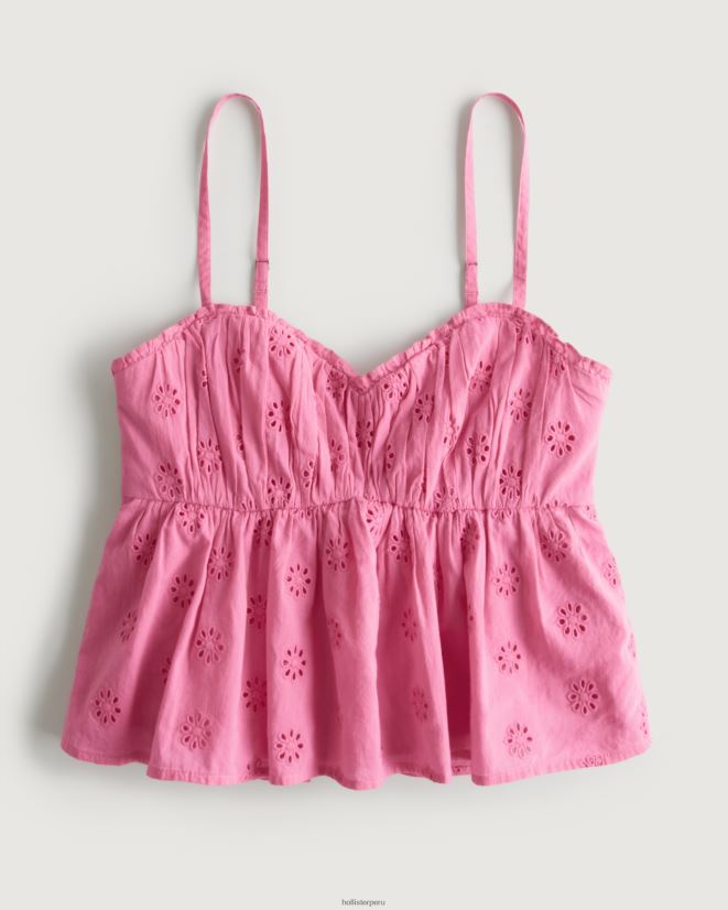 educación física Hollister top tipo babydoll con ojales rosa 086N62262 mujer tapas