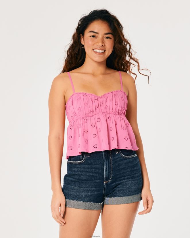 educación física Hollister top tipo babydoll con ojales rosa 086N62262 mujer tapas