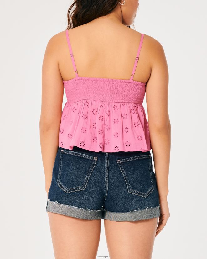 educación física Hollister top tipo babydoll con ojales rosa 086N62262 mujer tapas